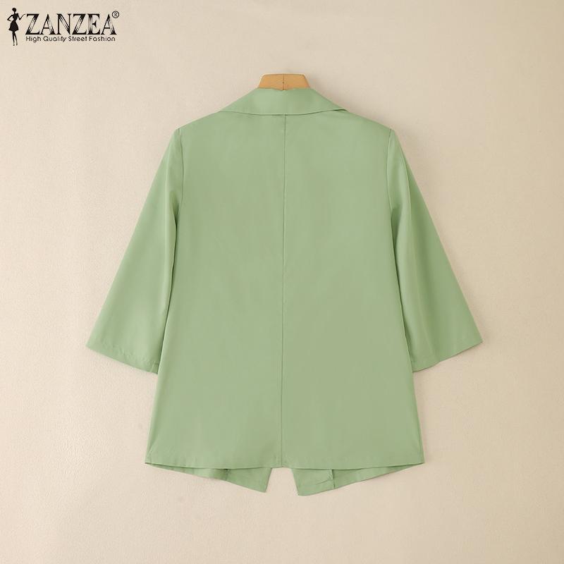 ZANZEA Женская повседневная блузка-кардиган свободного кроя с лацканами и рукавами 3/4