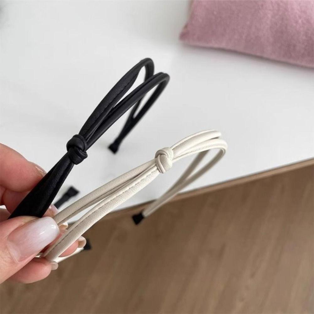 Black Brown White Knot Head Bands Thin Hair Accessories Simple Leather Headband  Girl Women