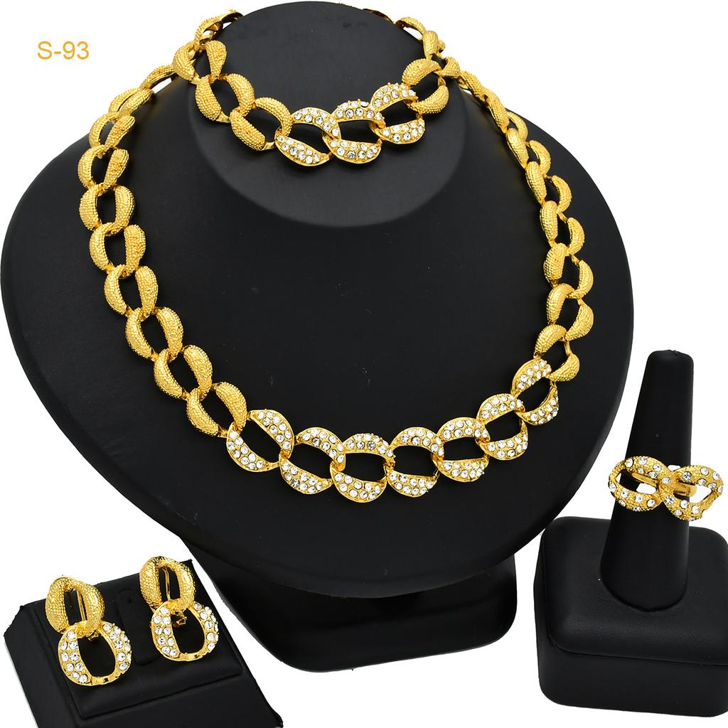 Dubai Jewelry 24k Gold Plated Bridal Jewelry Set Necklace Earrings Middle East Dubai Gold Wedding Jewelry Four-piece Set 2026
