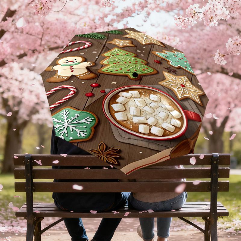 1PC Christmas cookiesAutomatic Open/Close Umbrella with Windproof, 8-Rib Sturdy Canopy, Durable Ribs, Fashionable Design1248A