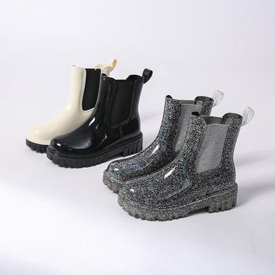 Мода Мода Универсальная Женская Обувь Лето Новые Круглый Носок Толстая Подошва Уличные Дождевые Сапоги Простые Противоскользящие Износостойкие Женские Сапоги