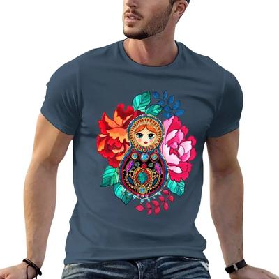 Летняя футболка Harajuku Custom Heavyweight Informal New Arrival Matryoshka Jewel, Tatoo Designsweat Short Vintage Sleeve Tee