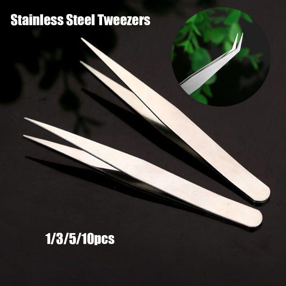 Silver Tone Straight Elbow Eyebrow Clip Stainless Steel Tweezers Phone Repair Tools Pliers Tool