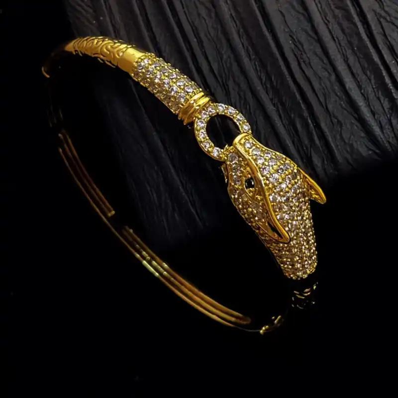 Новый Дворец Роскошная Мода Циркон Голова Леопарда Премиум Браслет Открытый Браслет