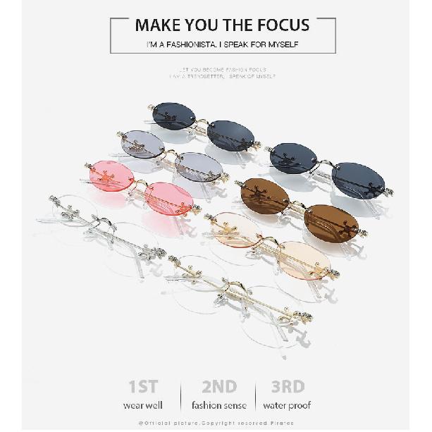 Three-stone sunglasses, rimless, oval-shaped lenses, women's sunglasses