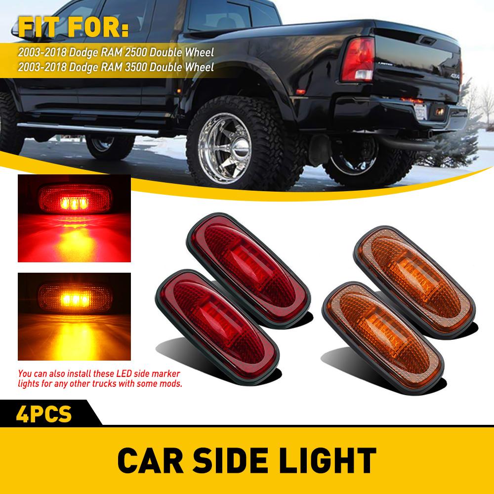 4Pcs Car LED Fender Side Marker Lights Turn Signal For Dodge RAM 2500 3500 Double Wheel 2003-2018 Side Indicator Lamps