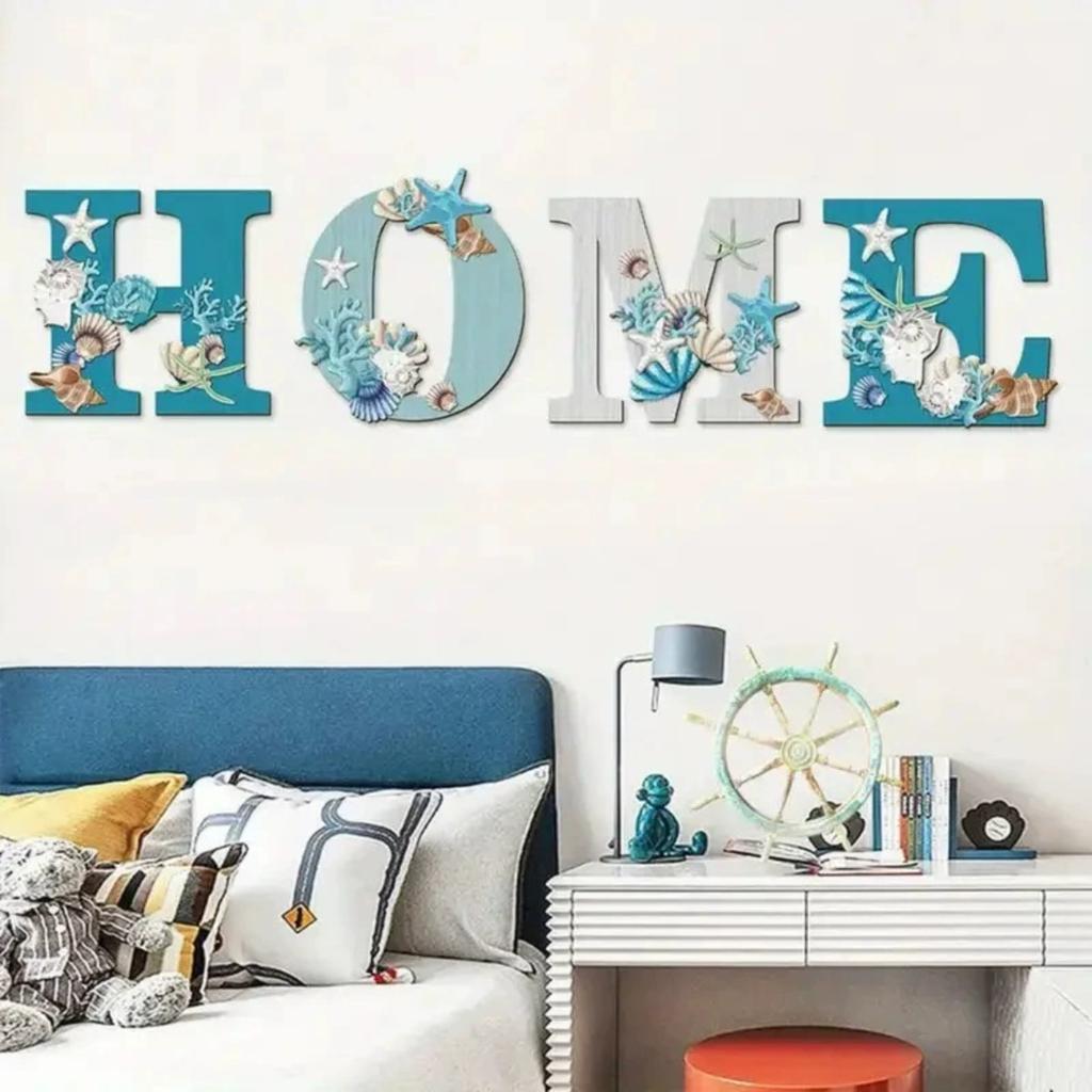 4 шт., синяя морская звезда и ракушка, пляжная тема, вывеска, деревянный домашний знак, прибрежный пляж, настенный декор, знаки в пляжном стиле для дома, подвесные настенные художественные знаки