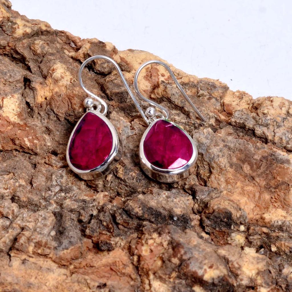 Рубиновые серьги с подвесками из стерлингового серебра 925 пробы, женские серьги ручной работы с драгоценными камнями
