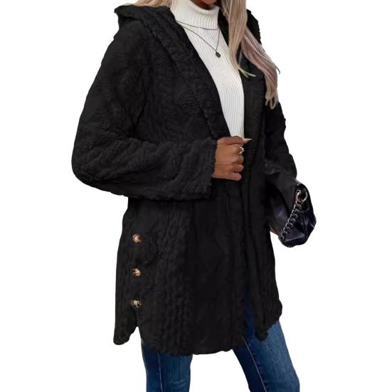 Women Jacket Hooded Loose Solid Color Long Sleeves Single-breasted Cardigan Hoodie Sport Casual Commuting Outerwear