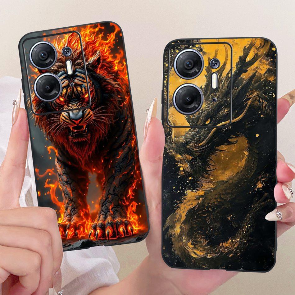 Для Infinix Hot 30 5G X6832 Чехол для телефона с рисунком Крутой Дракон Тигр Для Infinix Hot30 5G Черный Силиконовый Мягкий Чехол