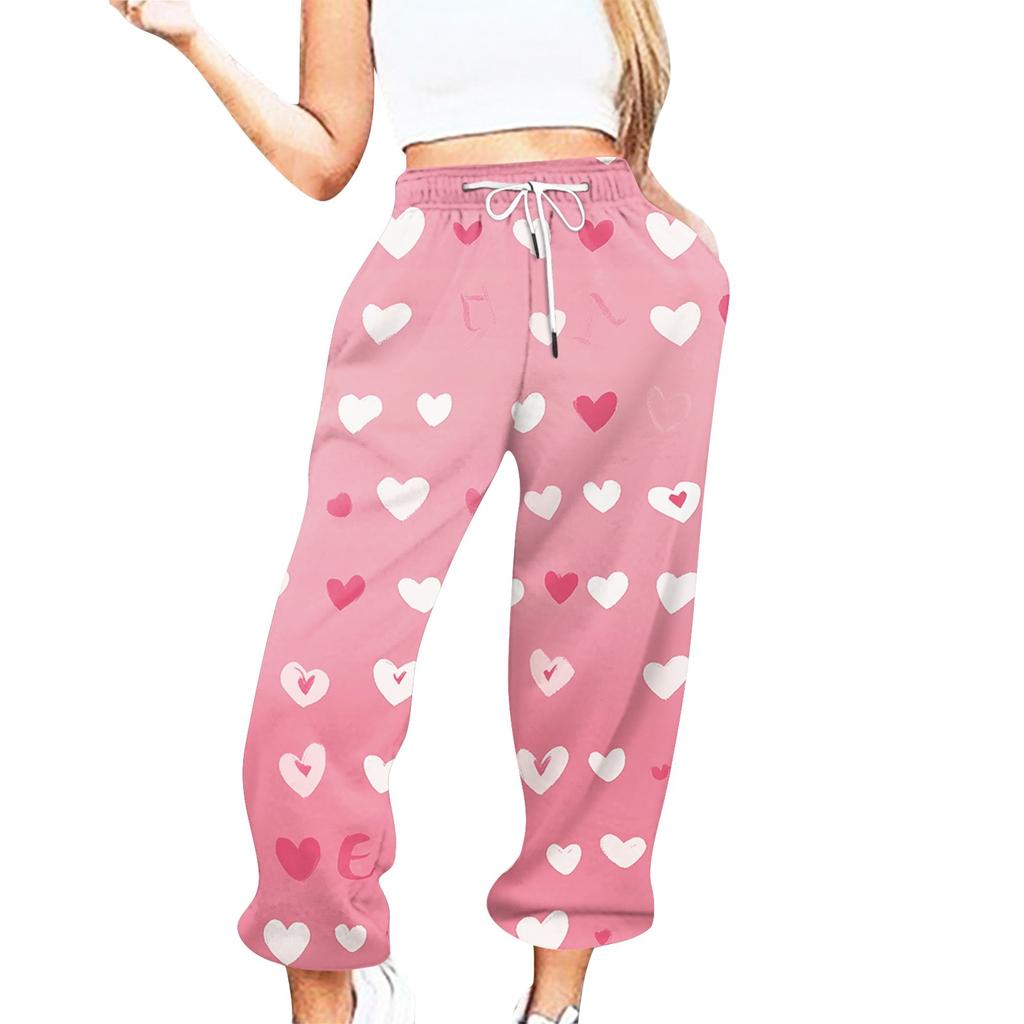 Women's Valentine's Day Print Casual Drawstring Elasticated Waist Drawstring Pants