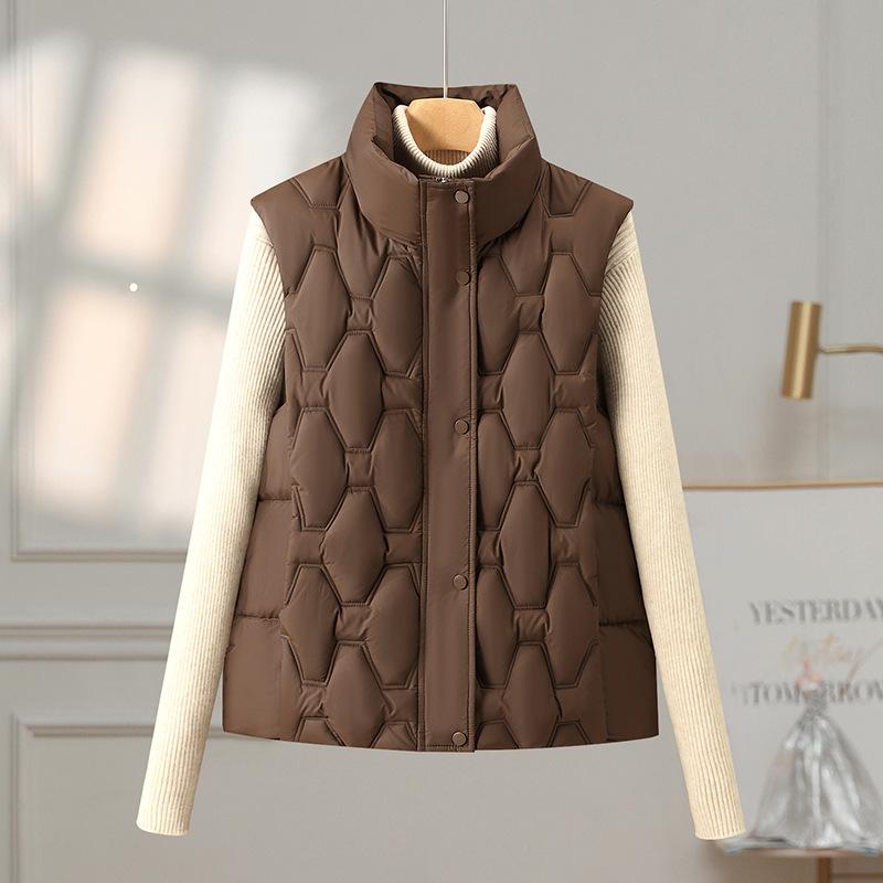 Large Pocket Down Cotton Vest Women's Short Autumn and Winter Stand-up Collar Loose Leisure Sports Warm Vest