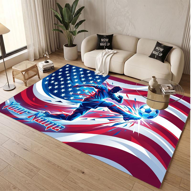 Soccer Theme Soft Crystal Velvet Rug Custom Name & Text Print Non Slip Floor Rug for Bedroom Living Room