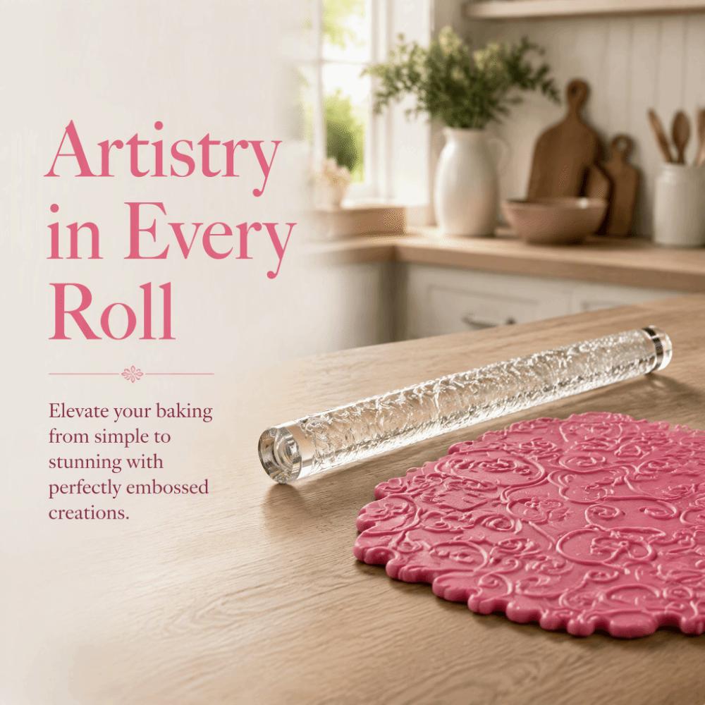 Acrylic Acrylic Rolling Pin Floral Vine Embossed Dough Rolling Pin Fondant Roller Pastry Making