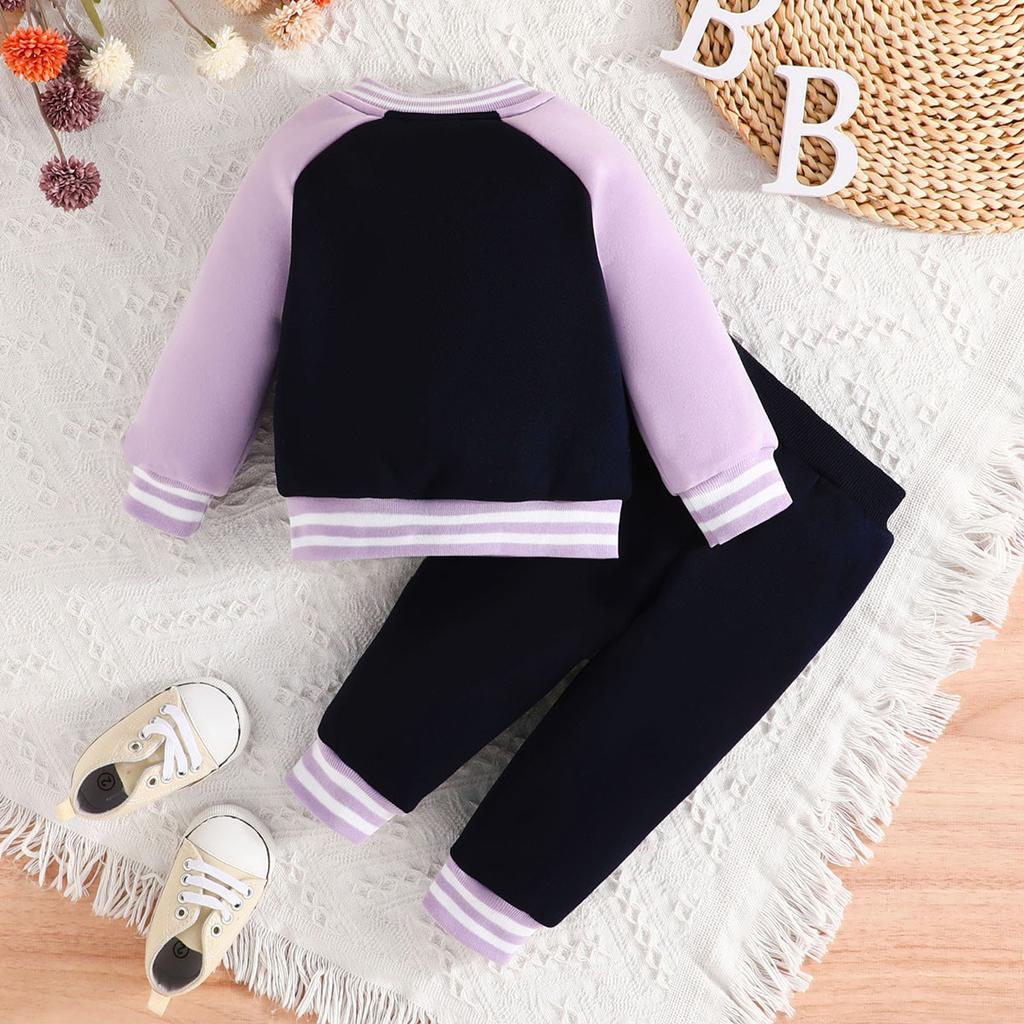 KidsJacket Set New Baseball Uniform Letters Long-sleeved Jacket Solid Colour + Trousers Two-piece Children's Suit 6M-3Y
