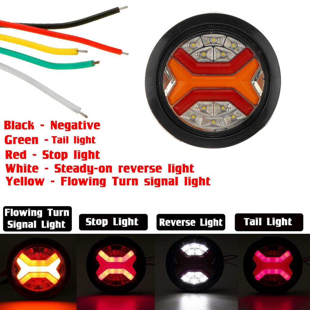 1/2/4x Waterproof LED Trailer Truck Rear Tail Light Taillight Reverse Brake Stop Lights Car Bus Caravan Flowing Turn Signal Lamp
