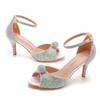 Fashion Strap Sandals Party Rhinestone PU 7CM Thin Heels Buckle Bridal Wedding Colored Diamond Women Pumps