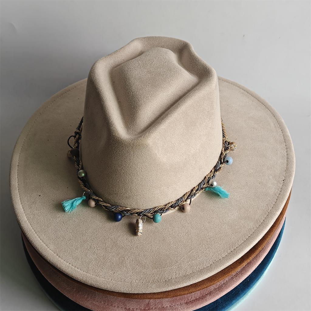 Retro Arrow Top Vegan Suede Hat 9Cm Wide Brim Fedora Hat For Women Men Bohemian Style Panama Hat Rancher Hat