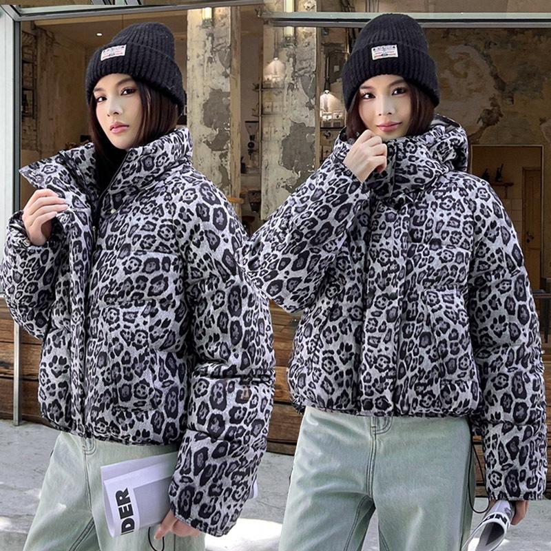 Европейские и американские леопардовые хлебные clothes пуховая хлопковая одежда женская короткая утолщенная и свободная новая зимняя хлопковая стеганая куртка