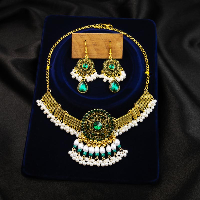 Металлическое ожерелье с розой, Экзотические ретро рубиновые серьги, Модный литературный набор с кисточками