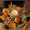 Decorative Candle Holders Fall Maple Leaf Ring, Autumn Pillar Wreath, Artificial Wreath Holder for Thanksgiving Harvest Party Table Centerpiece Rings
