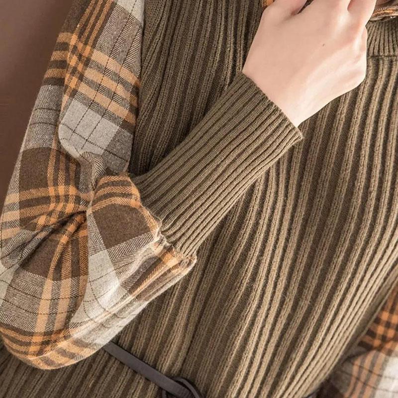 Клетчатая рубашка, вязаный жилет, комплект из двух предметов, женский весенне-осенний корейский вариант, тонкий
