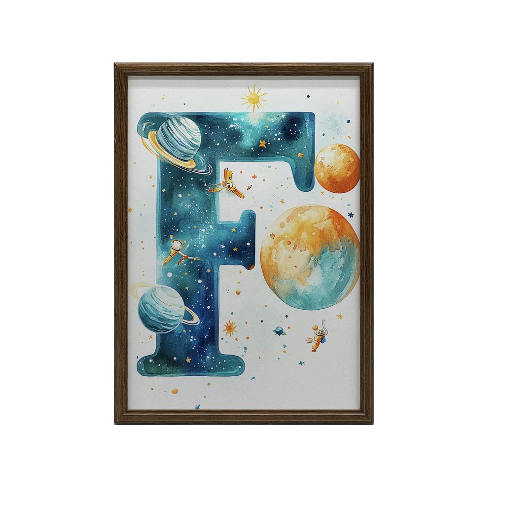 Poster "Letter F In Space" Poster "Letter F In Space, 30X40 Cm, Gold Aluminum Frame, 230 Gsm Matte Paper