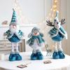 New Telescopic Santa Snowman Reindeer Blue Doll, Stretchable Christmas Decor Figure Ornament Toy Gift for Kids Home Xmas Party