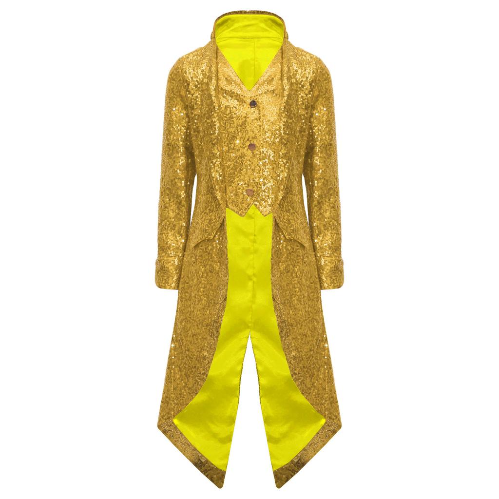 Boys Steampunk Tailcoat Gothic Victorian Long Coat Sequins Jacket Medieval Halloween Costume Frock Coat Outfit