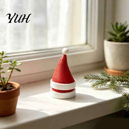 Stylish Tabletop Decorations 3D Printed Flexible Spring Santa Hat Figurine, Retractable Spiral Coil Fun Bendable Ornament Christmas Desktop with White