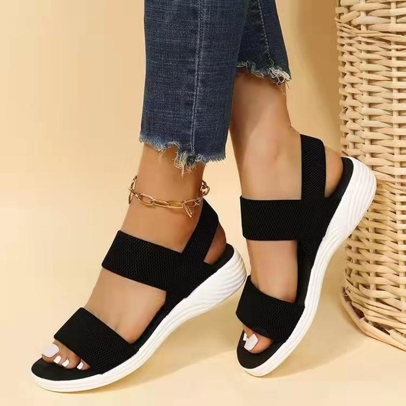 Spring and Summer Footwear Plus Size Women's Shoes Casual Elastic Band Flying Flat Sandals
