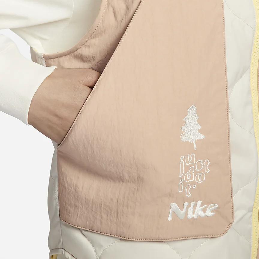 Nike Спортивная одежда Utility Color Block Водонепроницаемый жилет на молнии Женские жилеты Хаки FZ6564-200