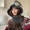 Handcrochet Flower Beanies Hat for Women Winter Soft Warm Balaclava Hat Shopping Scarf Caps Outdoor Windproof Neckwrap Hat