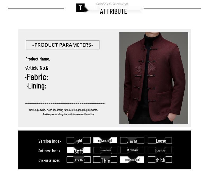 Мужской зимний ретро-пальто в китайском стиле Mancibo со стойкой и съемной пуговицей-лягушкой.