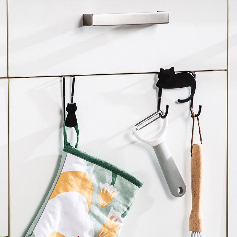 Дверной крючок для вешалки из кованого железа, окрашенный распылителем, вешалка для шкафа, милый кот, дверь без дырокола