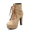 Autumn New Women's Pumps Shoes Womens Thick Sole Boots Lace Up Ladies Ankle Boots Comfortable Stiletto Heels Botas Altas Mujer