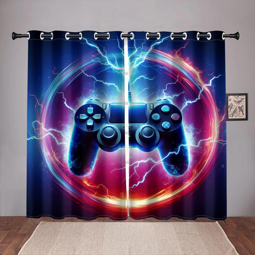 2pcs Gamepad Printed Window Curtain For Bedroom Office Kitchen Living Room Study Grpmmet Top Window Treatment For Home Decor