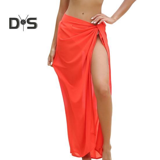 Женская пляжная юбка на шнуровке, однотонная, прозрачная, тонкая, быстросохнущая, струящаяся, солнцезащитная, бикини-накидка