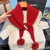 British Korean Triangle Scarf With Ball Niche 100% Wool Scarf Women Headscarf Knitted Scarf Multi-functional Warm Winter Scarf