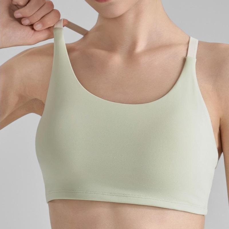 Спортивный бюстгальтер на тонких бретелях, с цветными блоками, с перекрещенной спинкой, короткое фитнес-белье, ударопрочный жилет для йоги