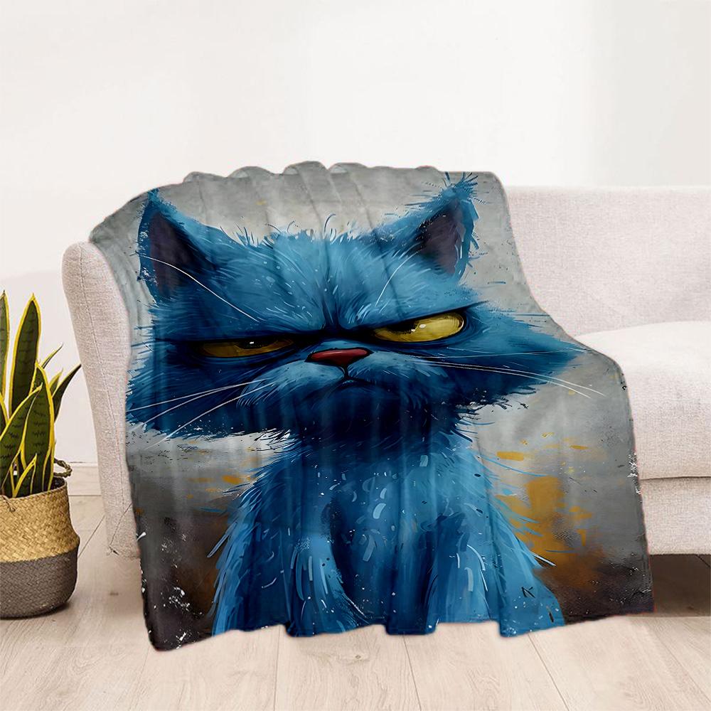 Whimsical Cat Artwork Flannel Blanket,Lightweight,Office Blanket,Sofa Blanket,Comfortable Blanket