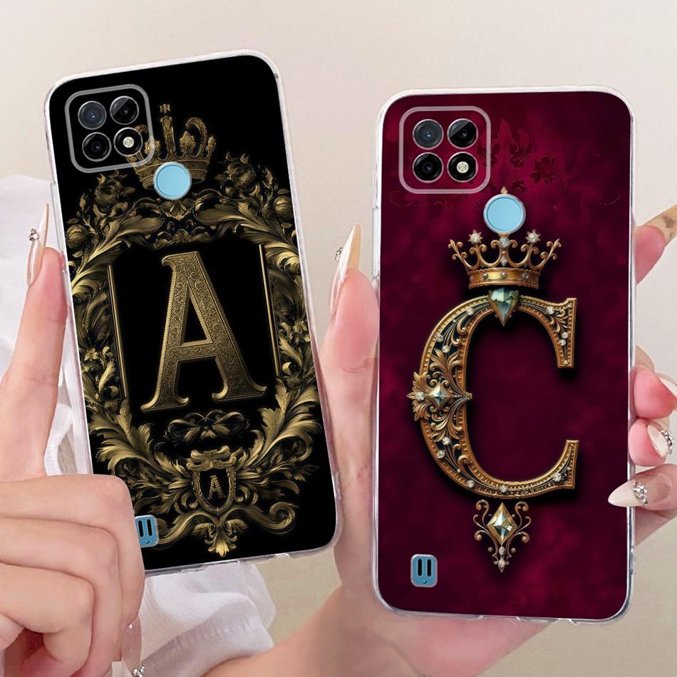 For Realme C21Y C25Y C21 Royal Crown Initial Letter Couple Phone Case For Realme C21 C 21Y C25Y Soft Silicone TPU Bumpers