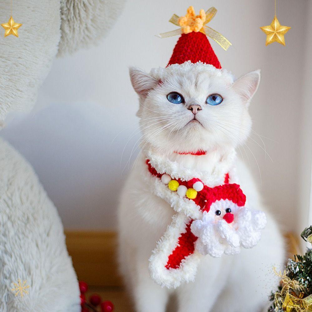 Регулируемый вязаный шарф для домашних животных, банданы для собак из мультфильмов, милые вязаные ошейники для кошек, товары для животных