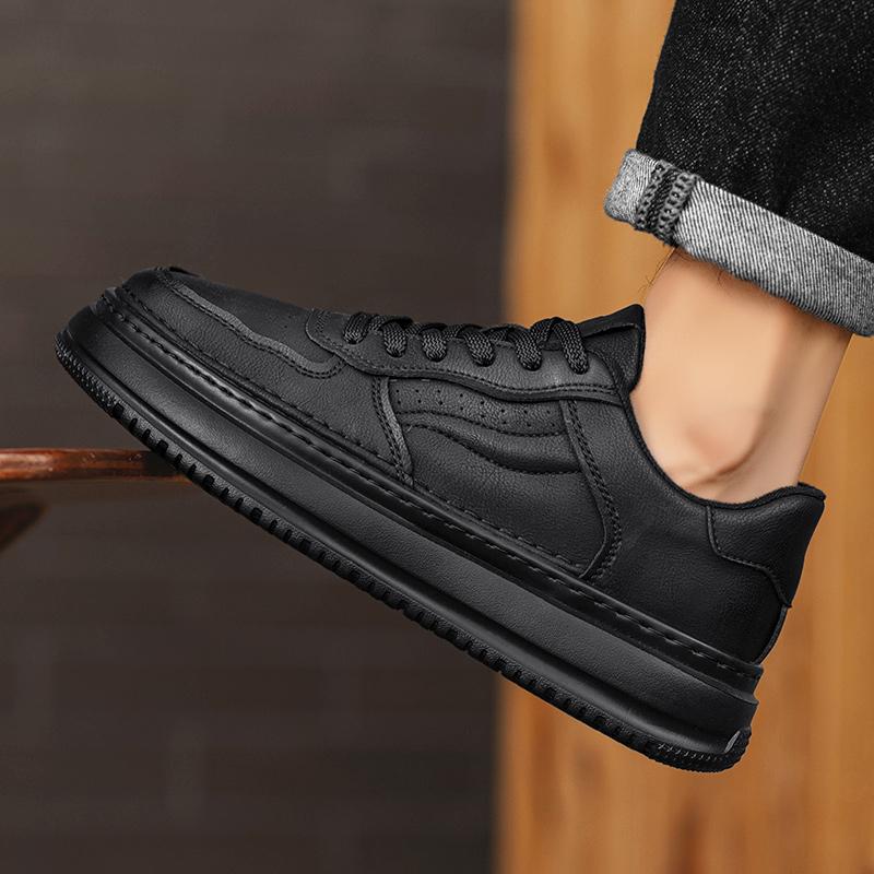 Летние черные кожаные туфли в стиле business casual, ощущение кед, спортивная платформа, обувь для увеличения роста
