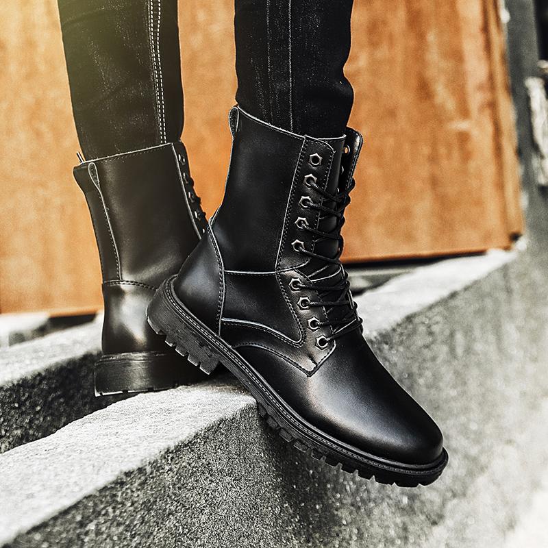 Мужские кожаные ботинки Высокие модные ботинки Мотоциклетные ботинки Ботильоны для пар Ботинки унисекс Ботинки для мотокросса Мужские ботинки Челси