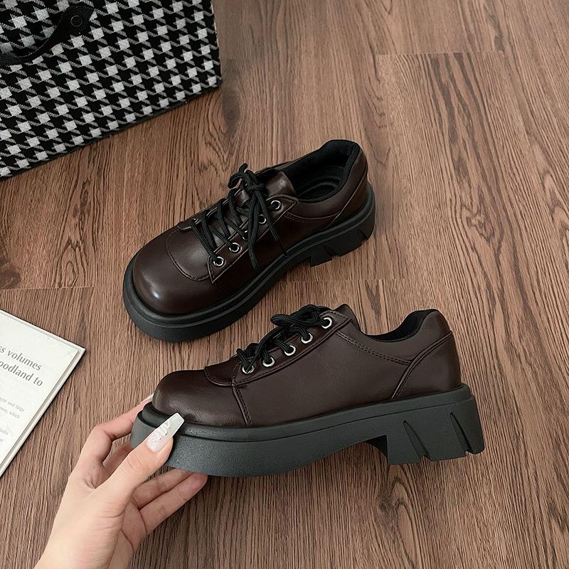 Black with Skirt Platform British Style Small Leather Shoes Women's Summer 2025 New Lace-up Thick Heel Round Head Mary Jane Shoes