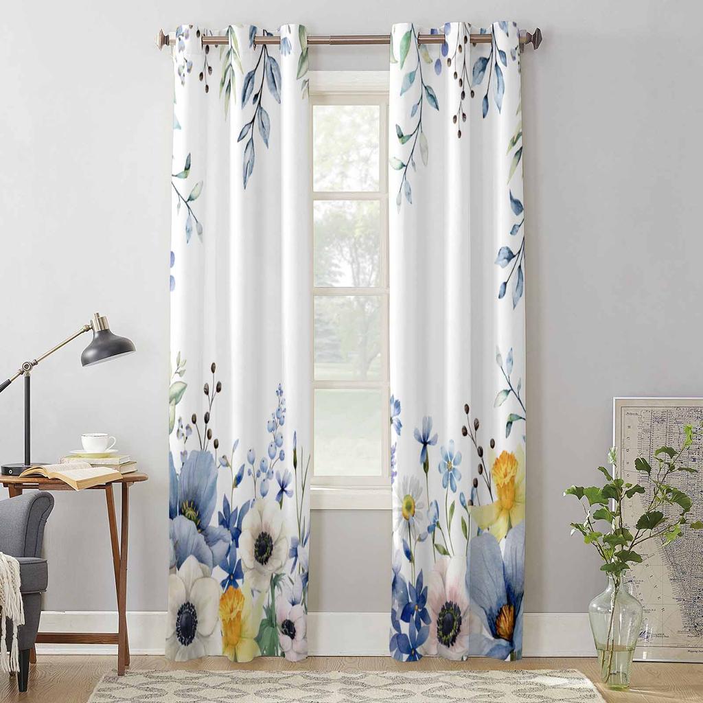 Spring Wildflower Tulip Flowers Leaves Window Curtains for Living Room Luxury Bedroom Curtain Kitchen Blinds Drapes Curtains