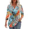 Women's Fashionable Casual Pleated  V Neck Solid Color Seven Quarter Sleeve T-shirt Top
