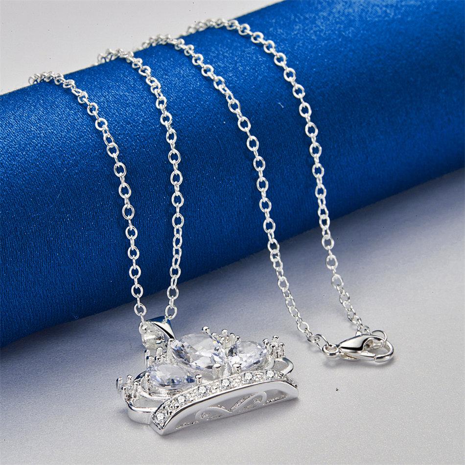 Серебряный кулон-ожерелье 925 пробы с цирконом в виде короны, длина 16-30 дюймов, для женской моды, свадебные аксессуары и украшения