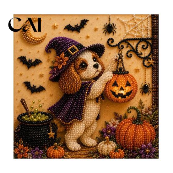 Handmade Holiday Wall Art Halloween Faux Pearl Painting Kit, Puppy Ghost 3D Craft Fall Indoor Diy Activity for Adults Beginners, Home Decor,